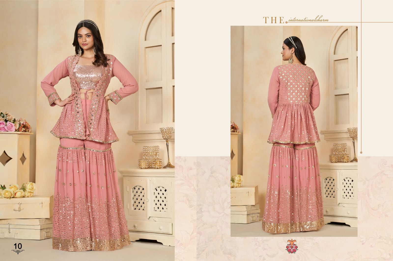 Nsf Pink Colour Faux Georgette Top And Plazo Blouse Wholesale Market In Surat